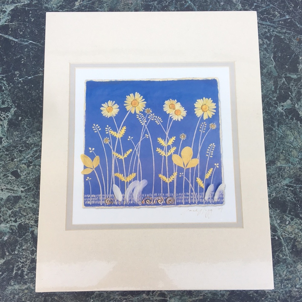 Yellow Daisies on Blue Print